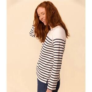 Petit Bateau Sailor Stiped Long Sleeve T-shirt Blue White Cotton French XS
